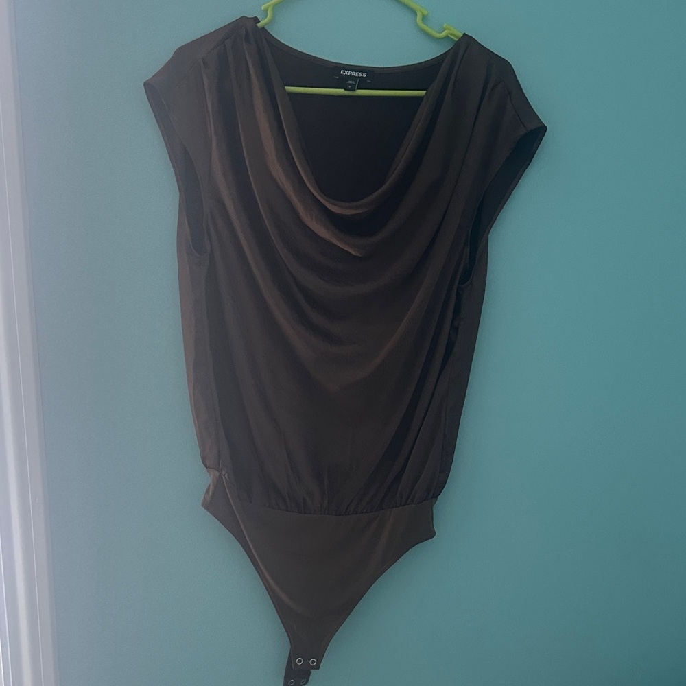 Express Chocolate Drape Neck Bodysuit